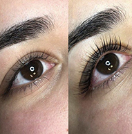 Jämförelse av två ögon, den till höger har lyfta fransar